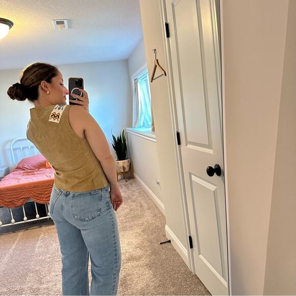 Vintage Outbrook Tan Leather Beaded Button Down Top Vest Medium - Picture 3 of 11